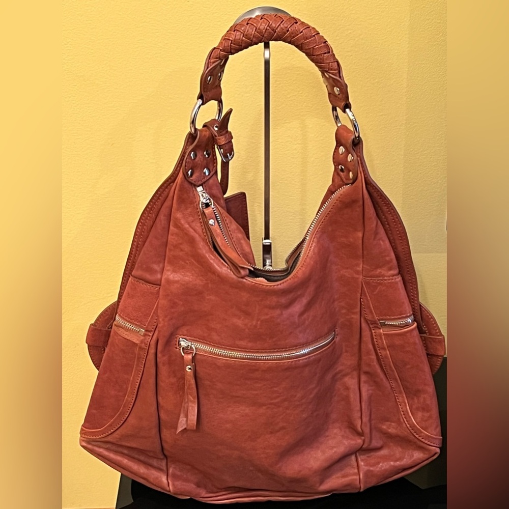 Roxbury Leather Brown with Silver Hardware Shoulder Bag - Picture 3 of 9